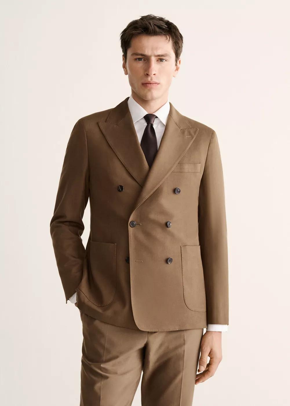Veste de costume croisée en lyocell et coton, MANGO MAN