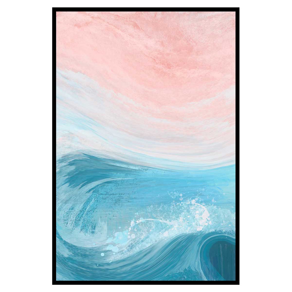 Affiche encadrée abstraite vague bleu et rose, HEXOA