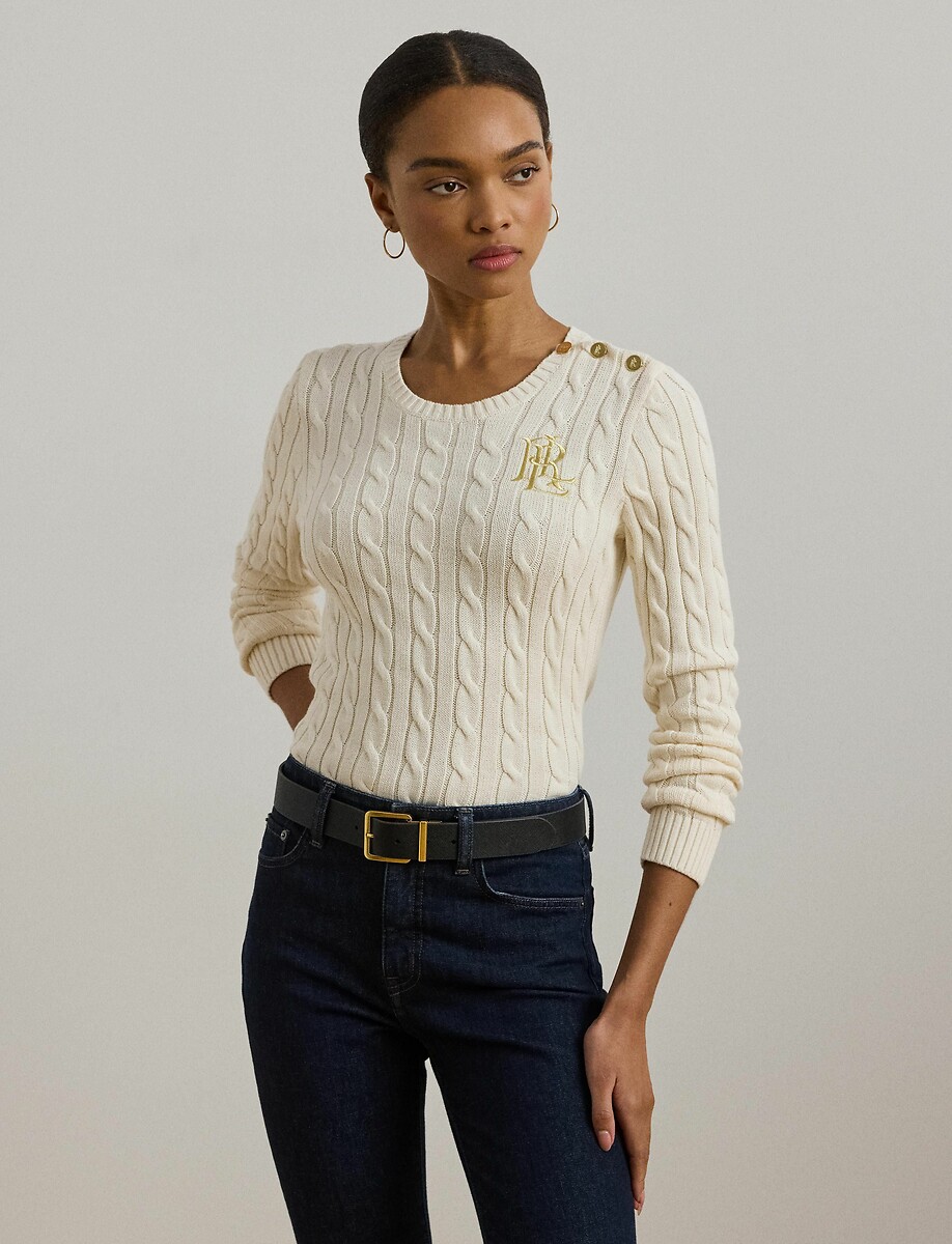 Chaleco con cuello redondo de punto trenzado, LAUREN RALPH LAUREN