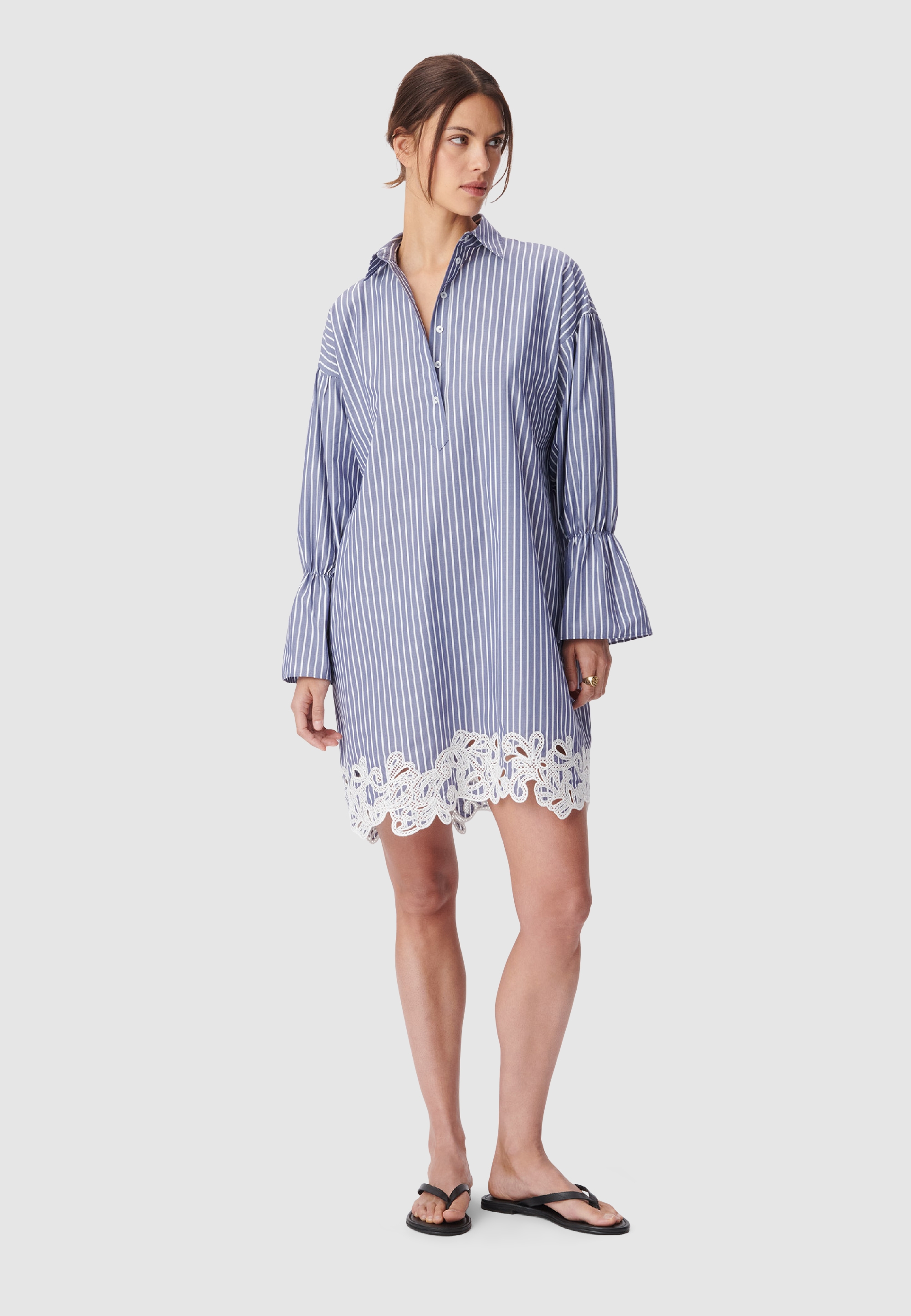 Robe chemise courte rayures et dentelle, IKKS
