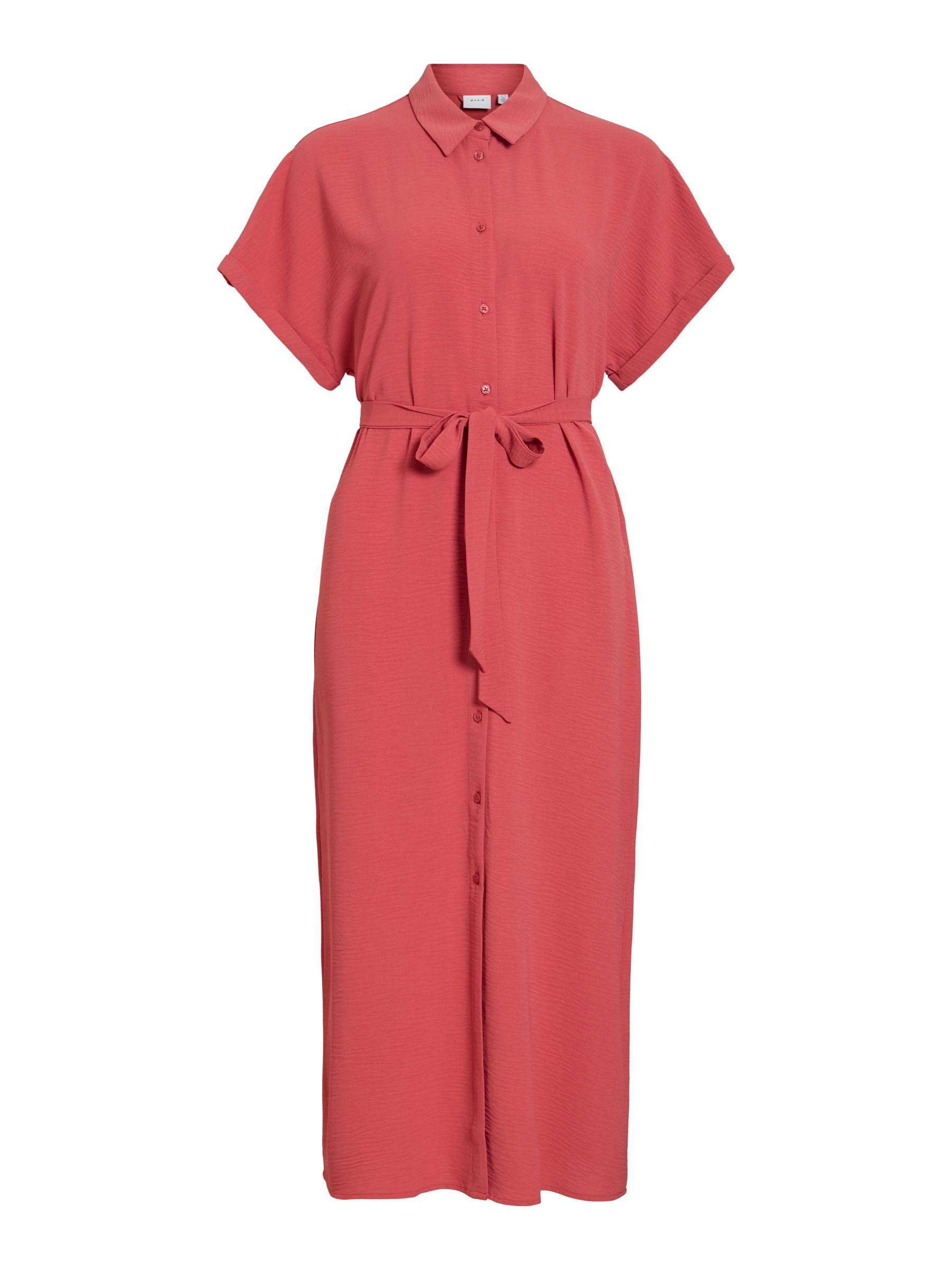 Robe Chemisier Midi Vila Viruma FI – Manches Courtes, Ceinture Nouable, Col Revers – Élégante Et Décontractée Femme