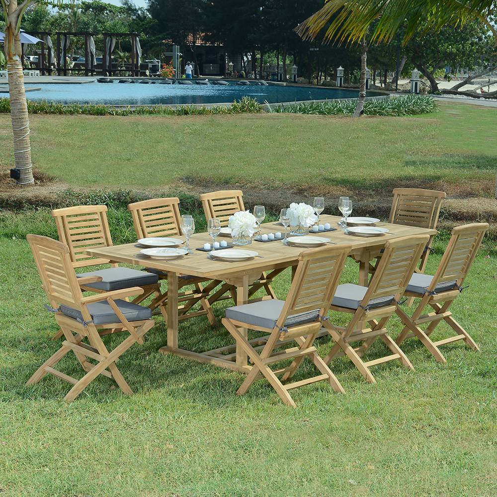 Salon de jardin teck massif Huelva, 8 places, TECK ATTITUDE