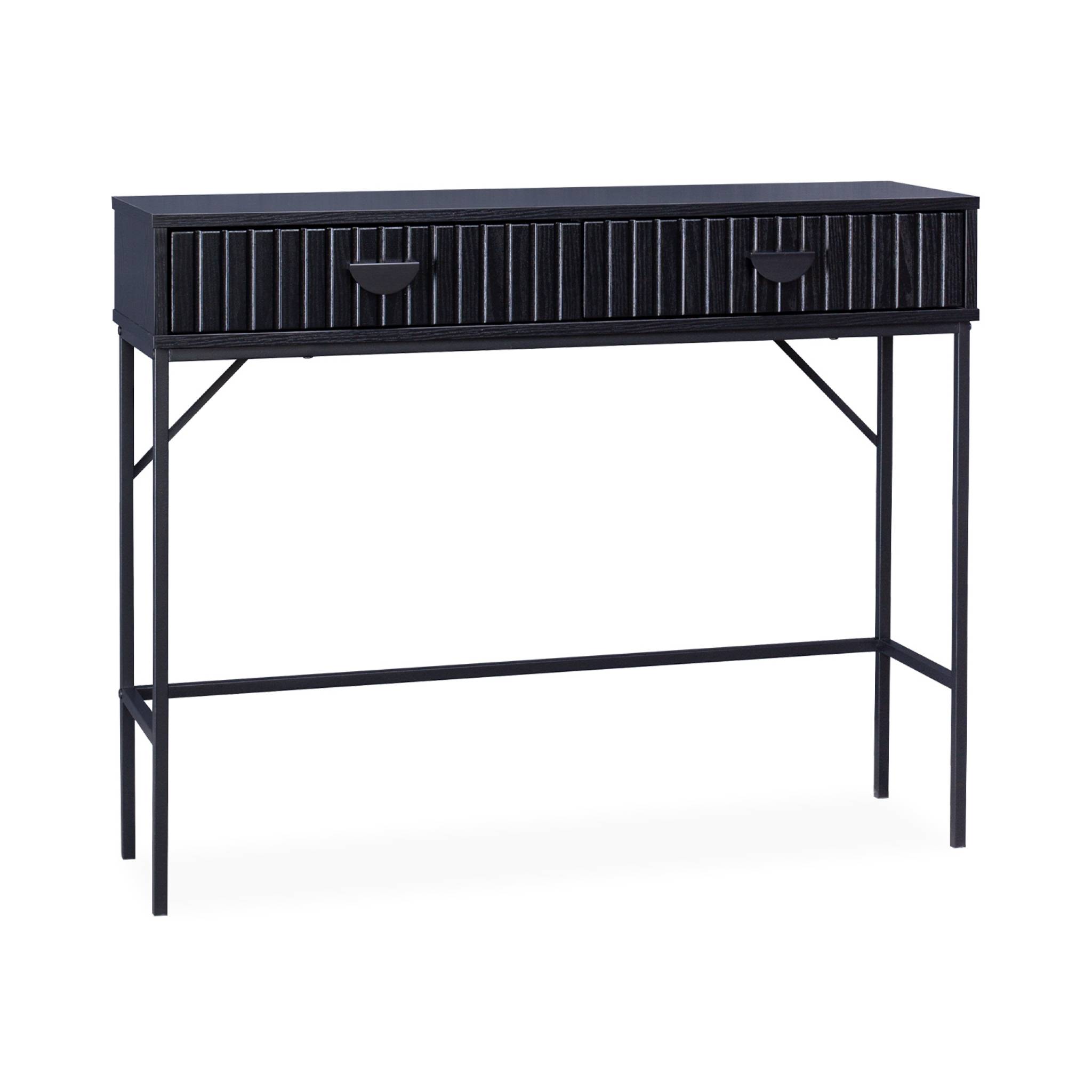 Console décor bois rainuré 2 tiroirs BAZALT, SWEEEK