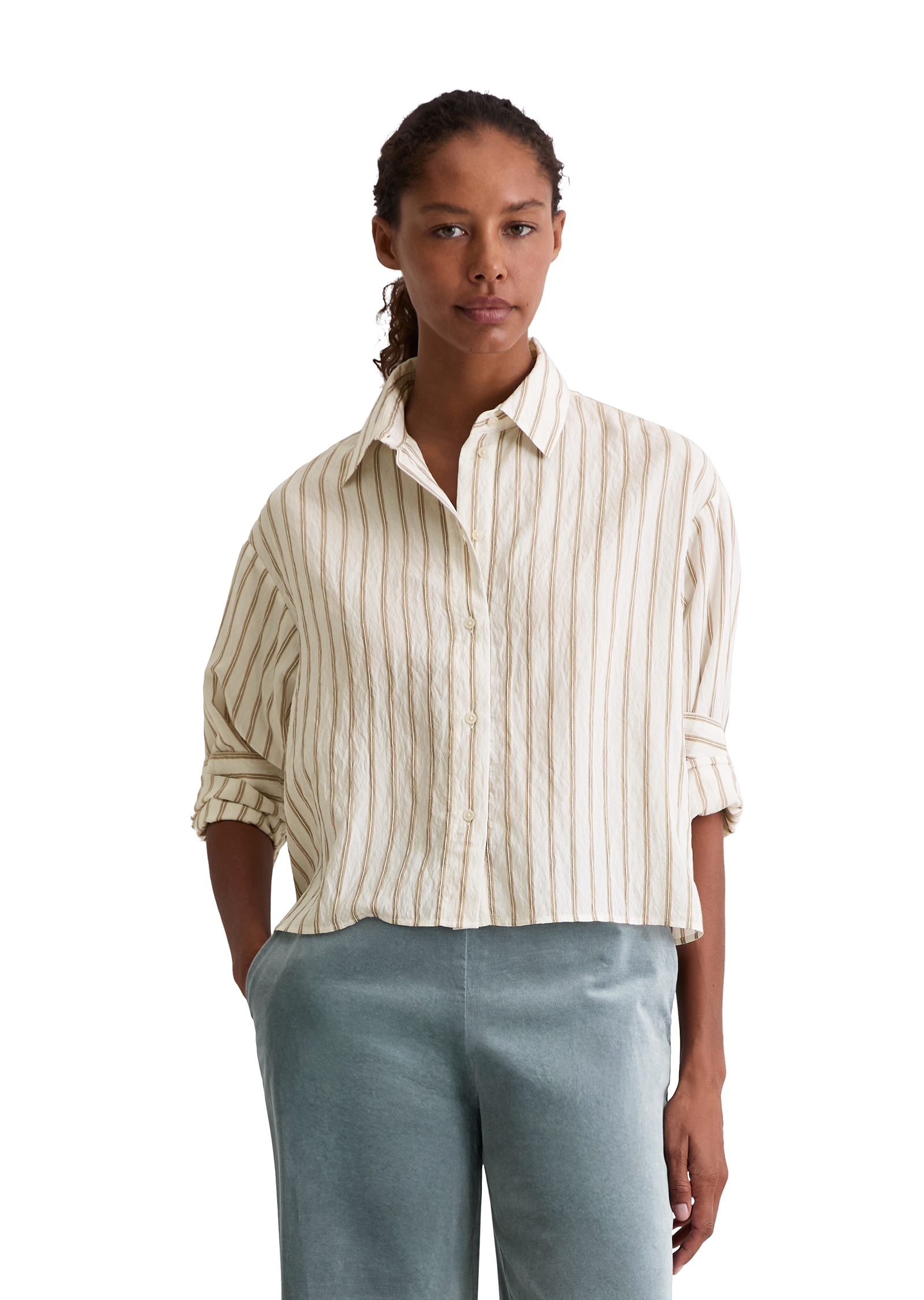 Blouse à rayures crinkle relaxed cropped en LENZING™ ECOVERO™, MARC O'POLO