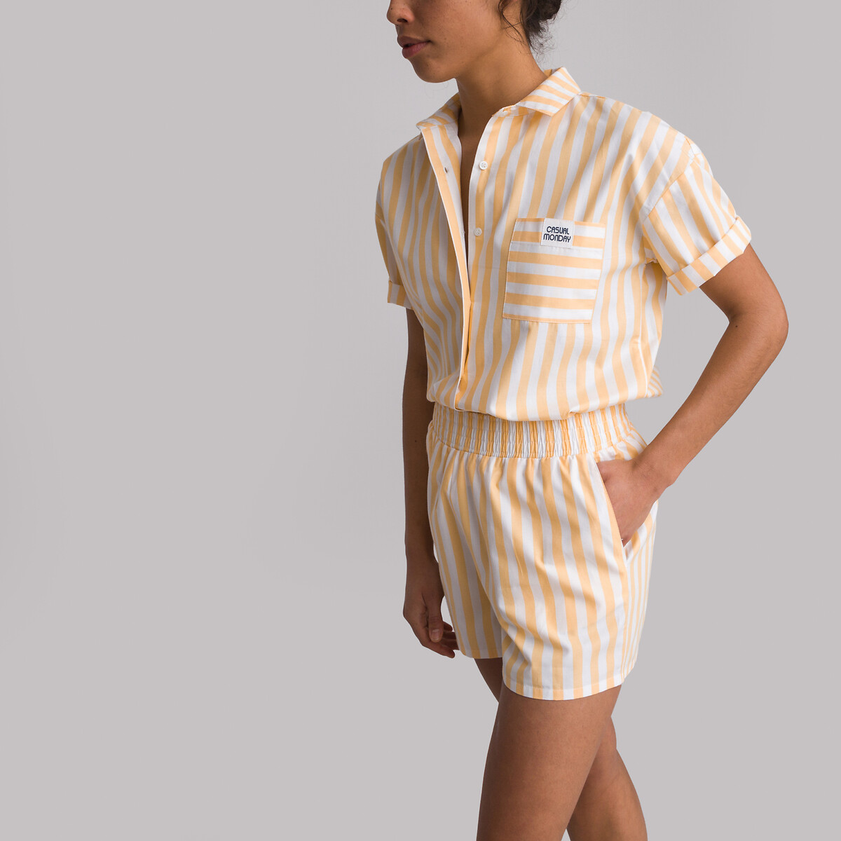 Cotton Poplin Short Pyjamas in Striped Print