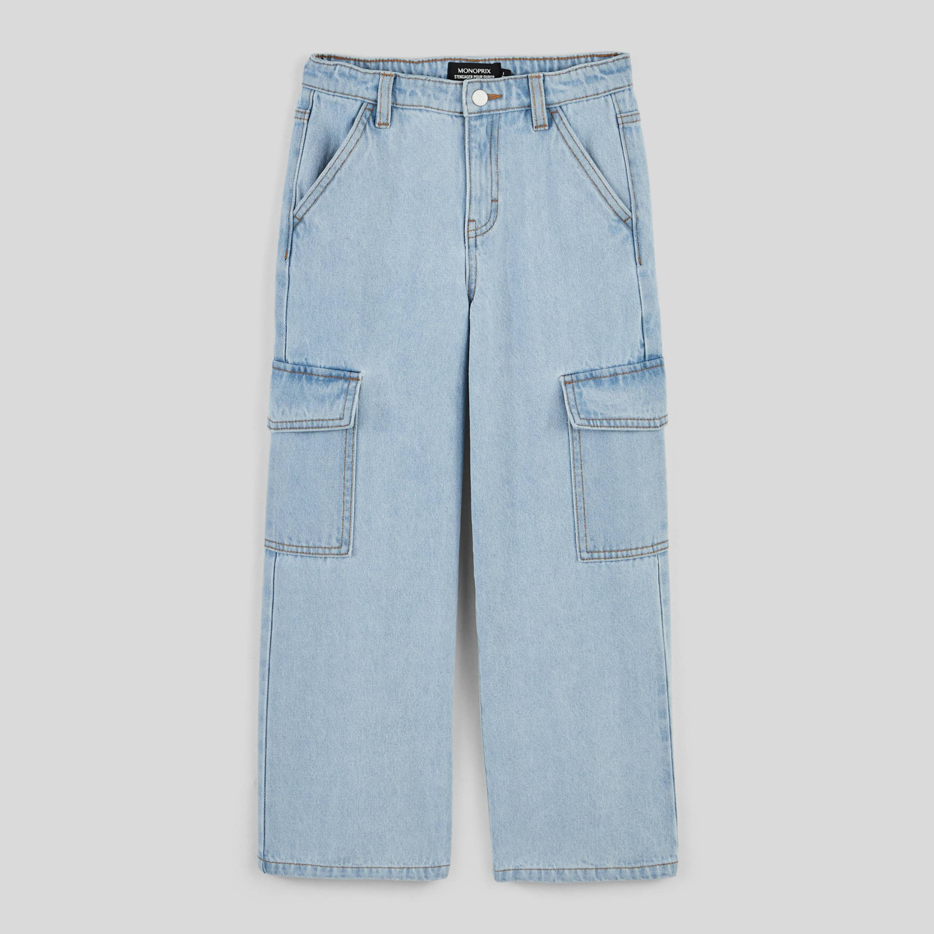 Pantalon cargo en jean, MONOPRIX