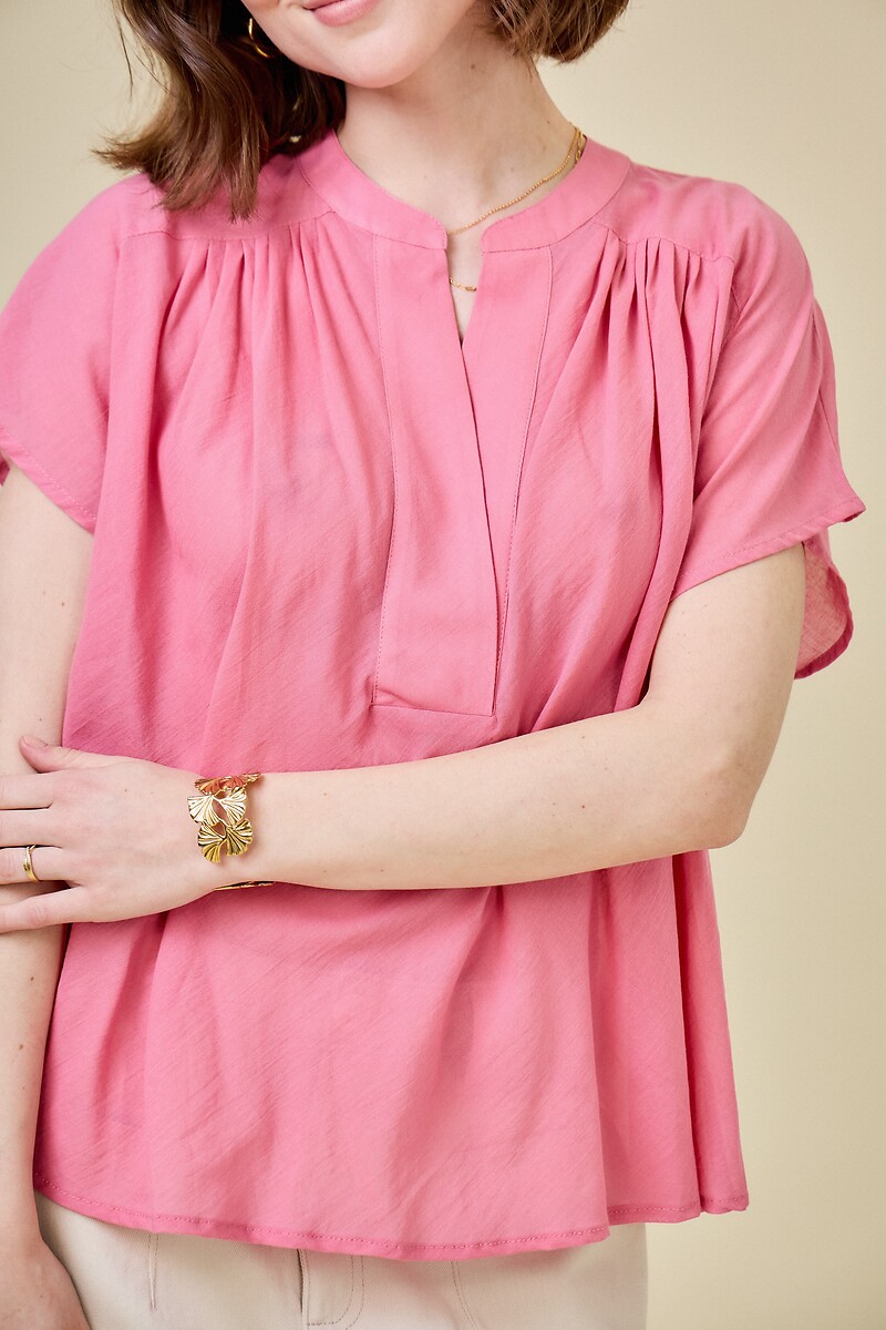 V-Neck Short Sleeve Blouse, SEE U SOON