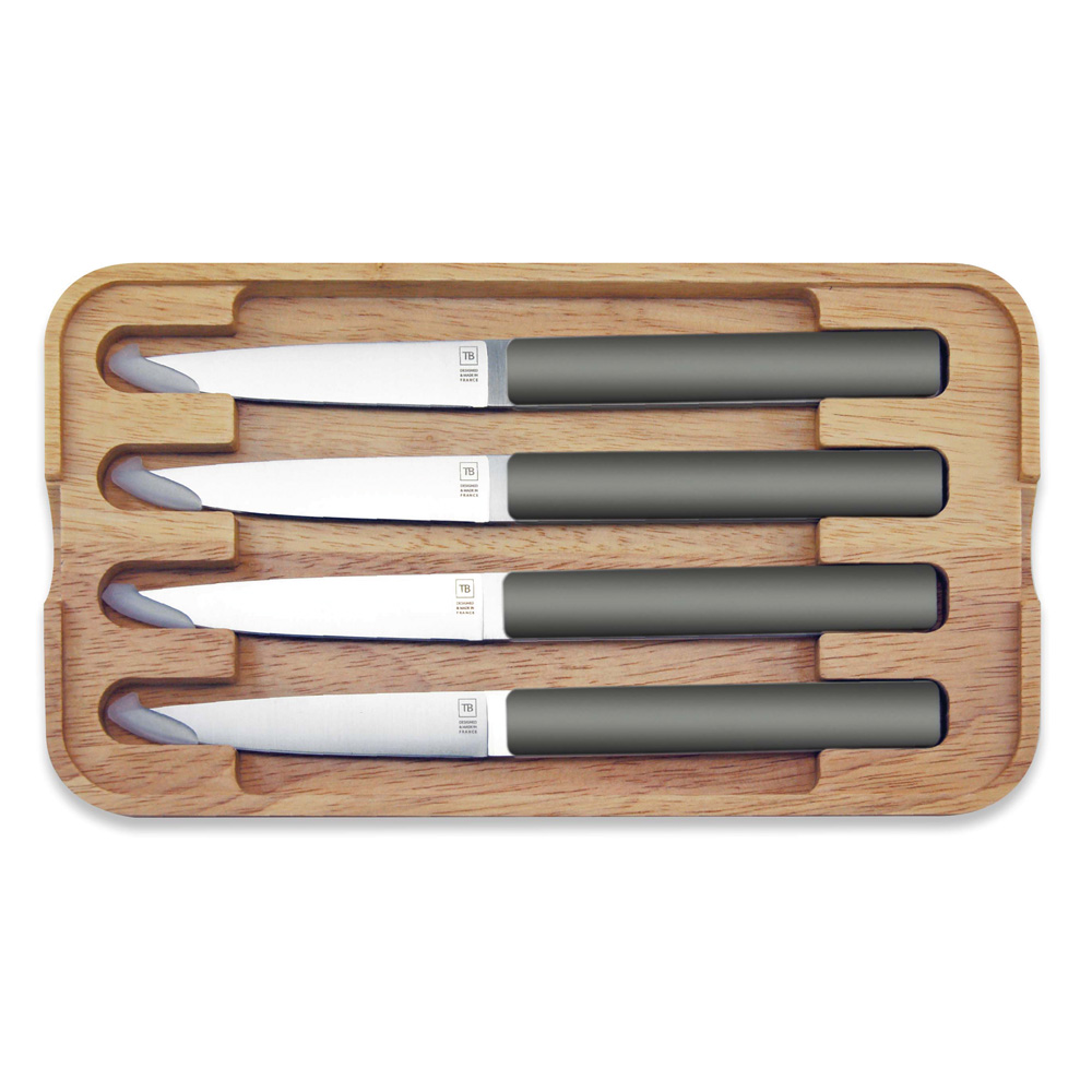 Coffret de 4 couteaux à steak Hector taupe, lame lisse, TARRERIAS BONJEAN