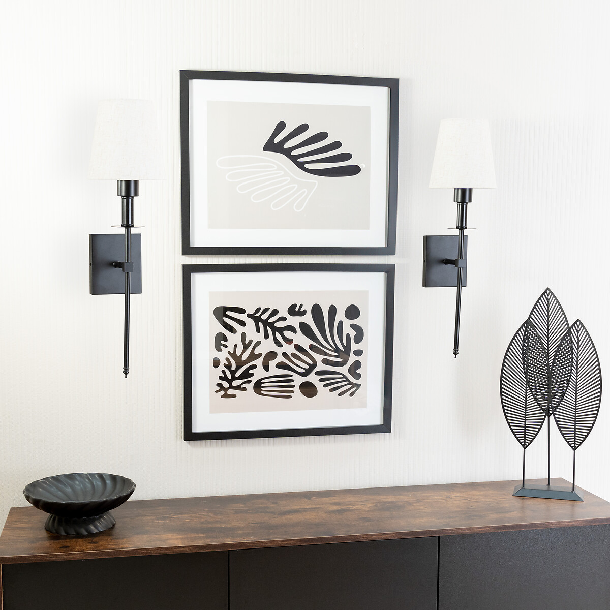 Set of 2 Kasey Rechargeable Easy Fit Wall Lights with Shades in Black, SO'HOME