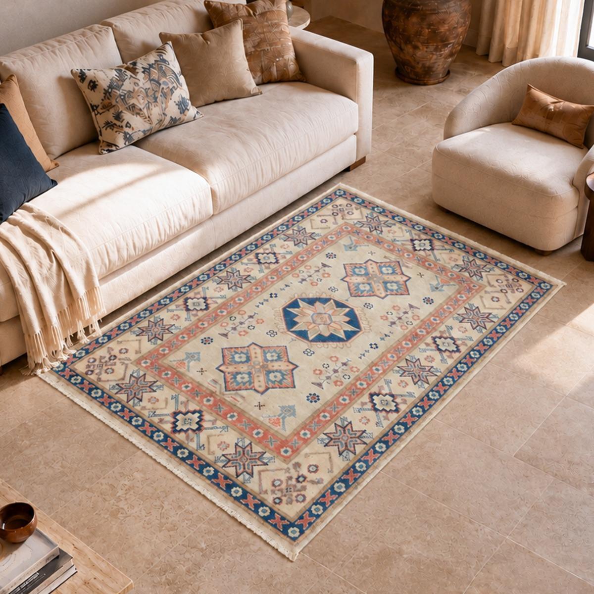 Tapis salon géométrique artisanal, noué main, KAZAK CO 63, UN AMOUR DE TAPIS