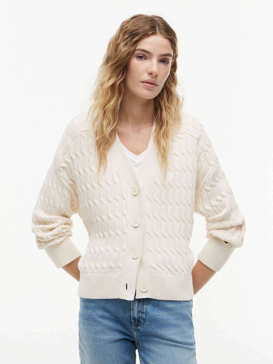 Cardigan boutonné col V torsadé, TOMMY HILFIGER