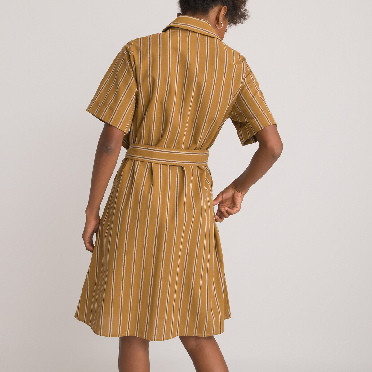 Linen/cotton shirt dress in striped print with tailored collar and short  sleeves striped beige La Redoute Collections | La Redoute