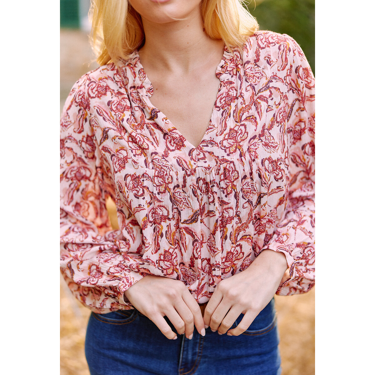 Doucie Floral Print Blouse with Long Sleeves