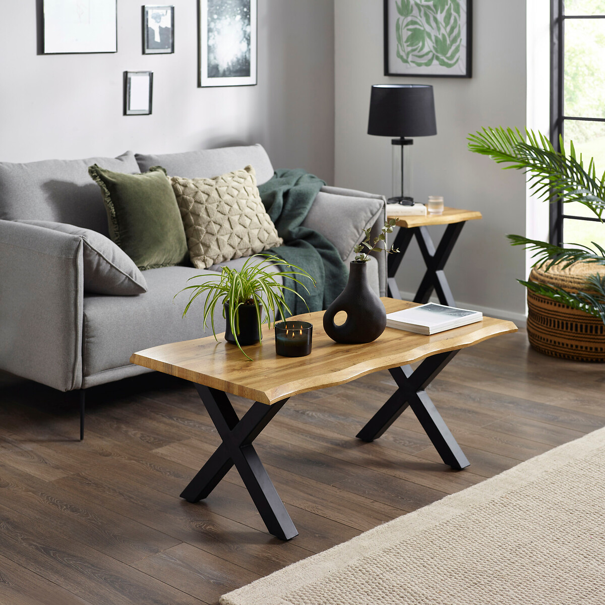 Harlen Rustic Oak Coffee Table with Waved Edge, SO'HOME