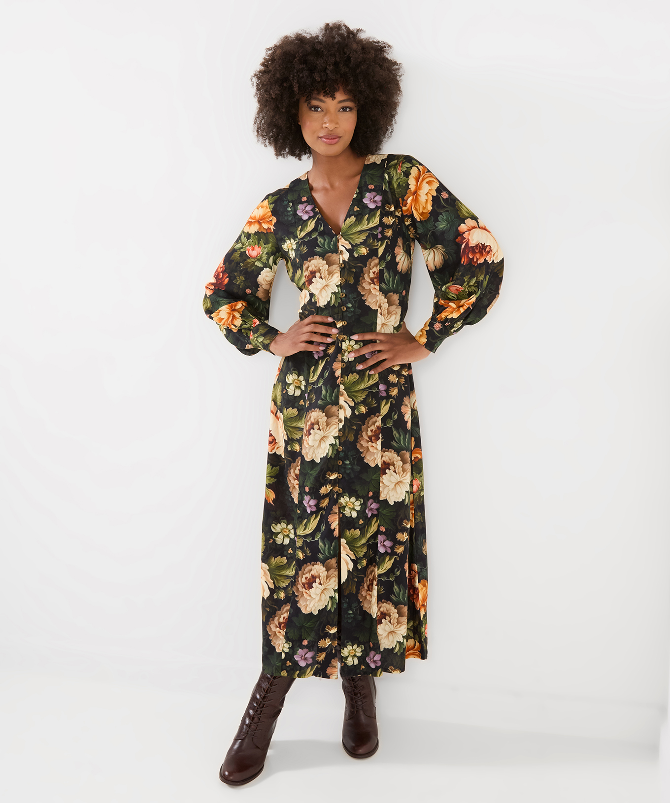 Robe Longue Boutonnée Fleurs Spectaculaires, JOE BROWNS