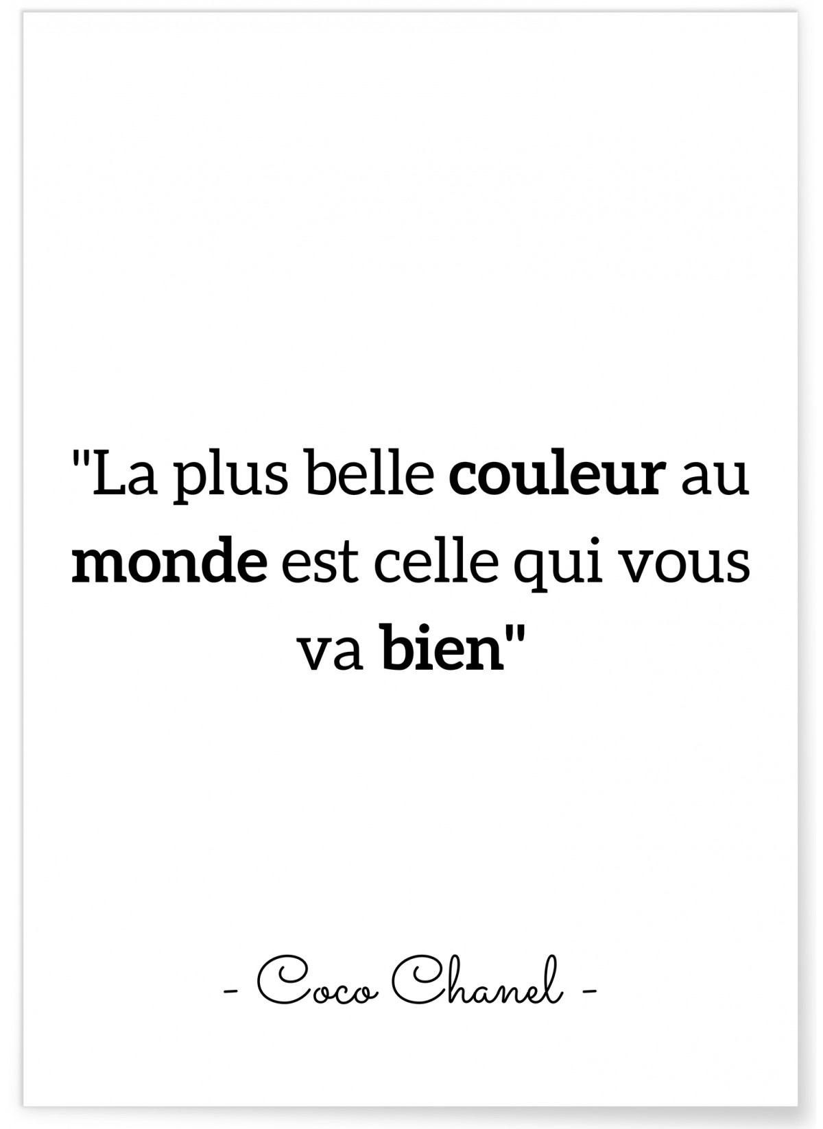 Affiche Coco Chanel : 'La plus belle couleur...', L'AFFICHERIE