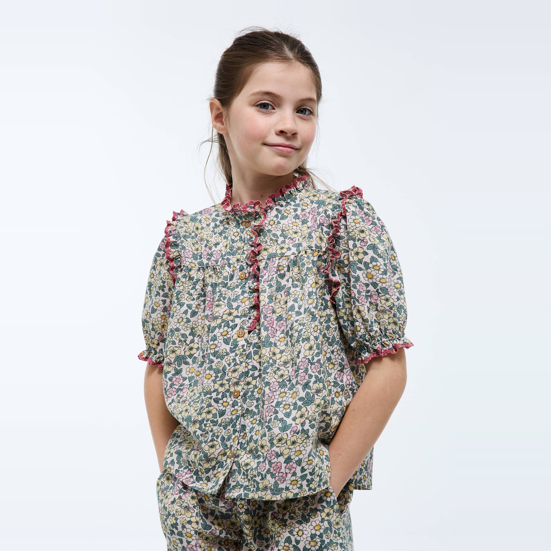 Blouse manches courtes imprimée en coton, MONOPRIX