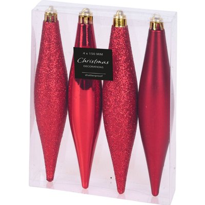 Set de 4 boules de Noël stalactites rouges - 4x15cm WADIGA