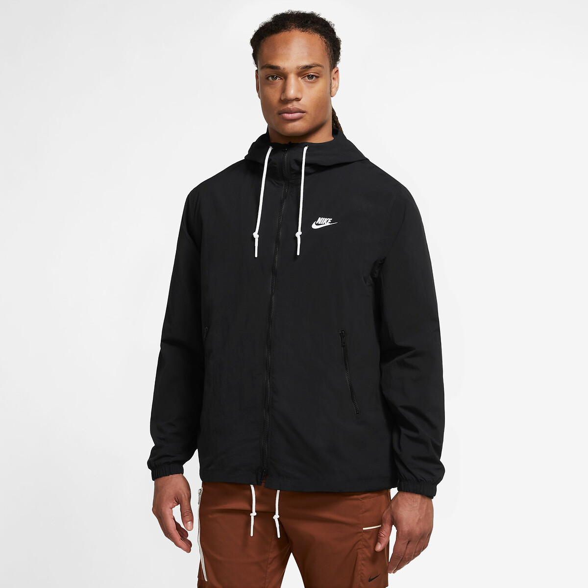 Fb7397 embroidered logo jacket with hood and zip fastening, black, Nike ...