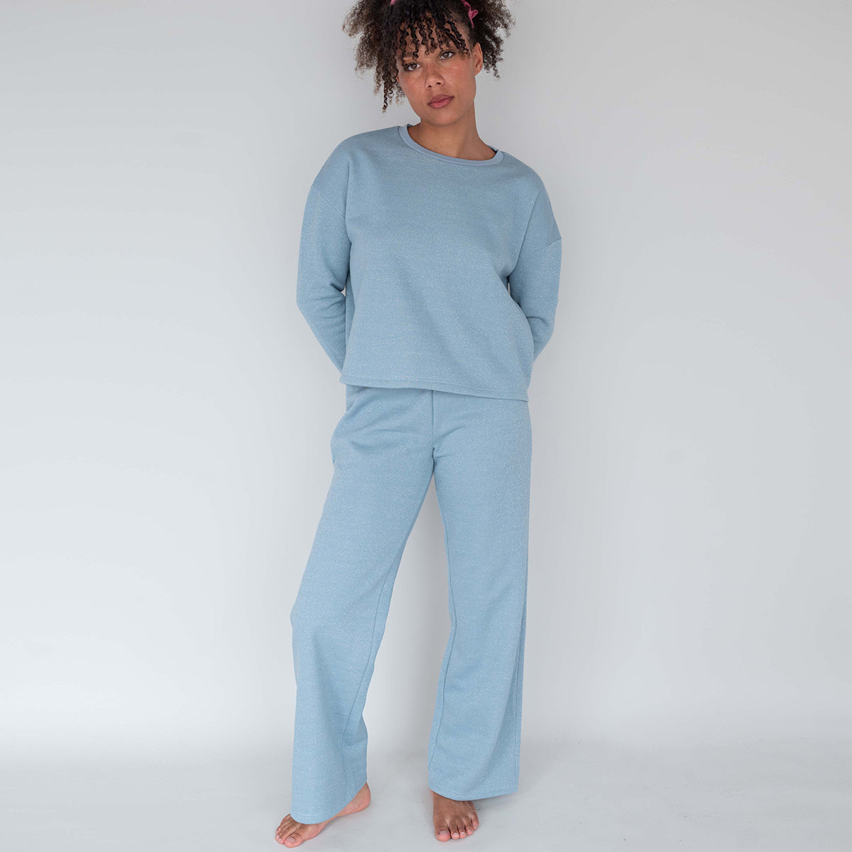 Pantalon jogging coton PAILLETTE Bleu Clair, WE ARE JOLIES