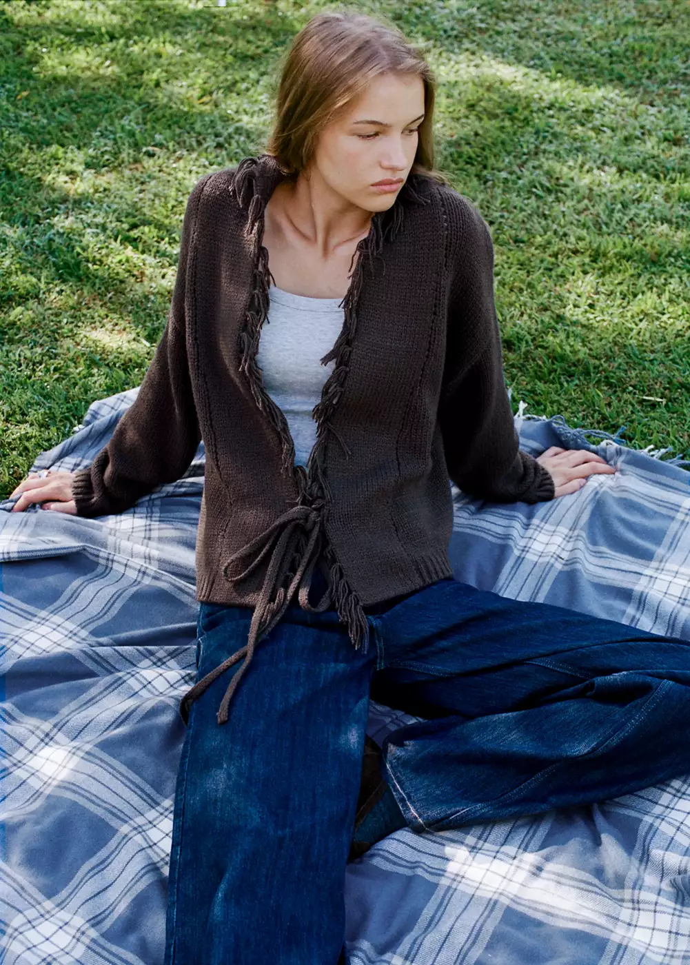 Cardigan croisé en maille à franges, MANGO TEEN