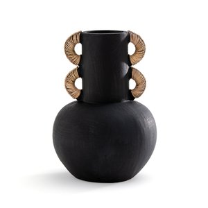Vase décoratif en céramique et rotin H41,5 cm Kuro