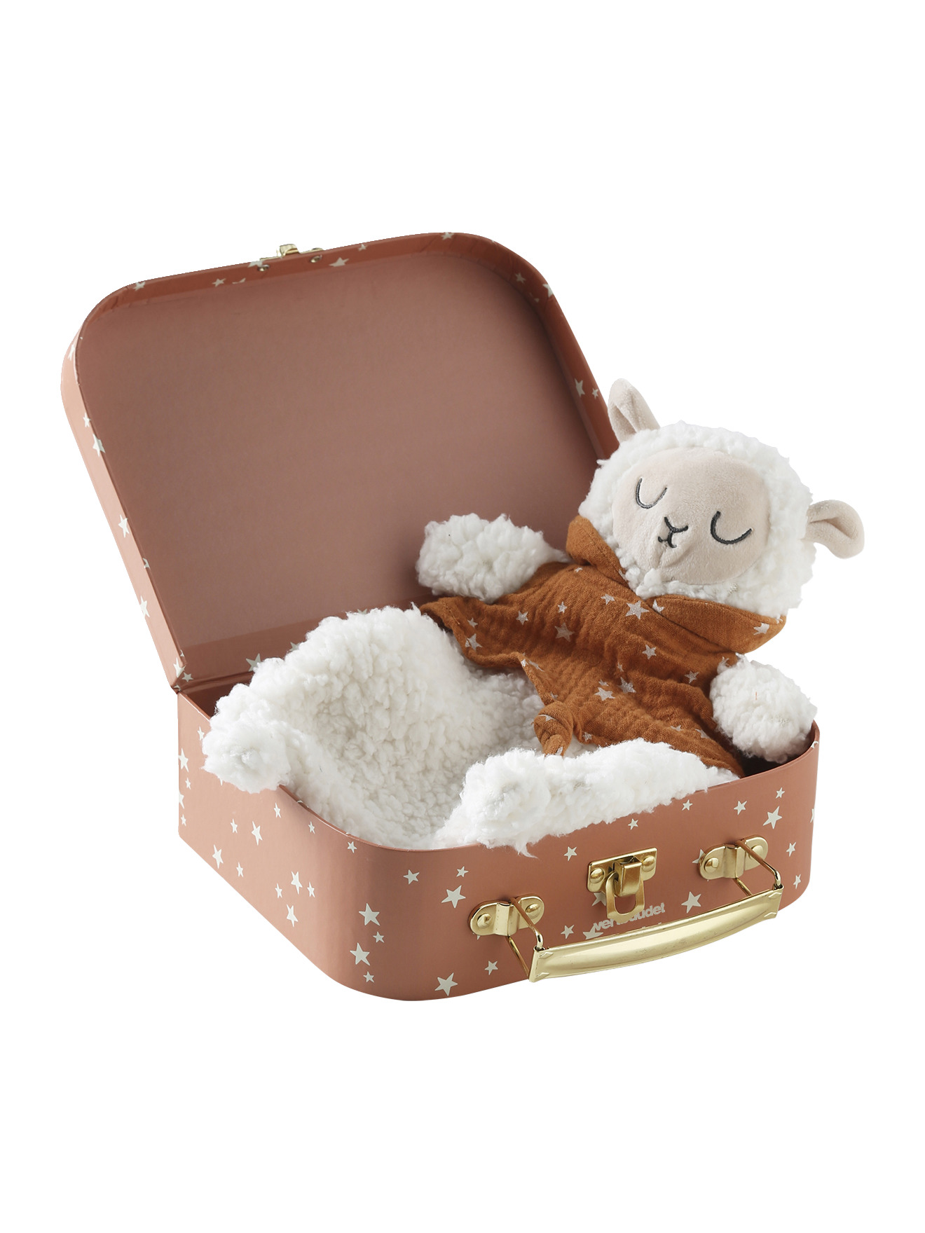 Doudou mouton bi-matière avec mallette, VERTBAUDET