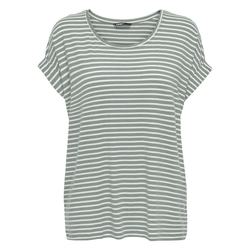 T-shirt en coton mélangé vert et blanc pourvu d'un motif à rayures, ONLY CARMAKOMA