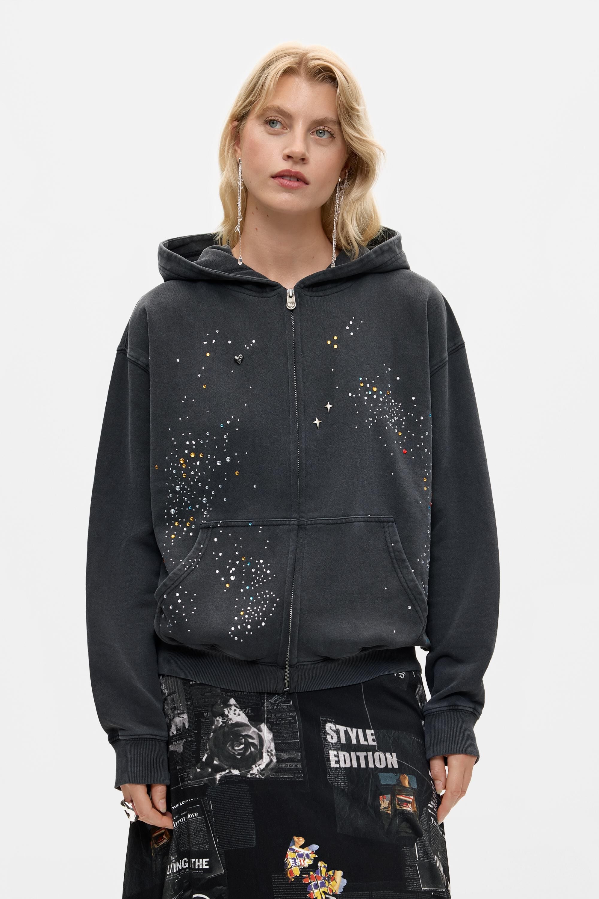 sweat-shirt à paillettes avec fermeture éclair, DESIGUAL