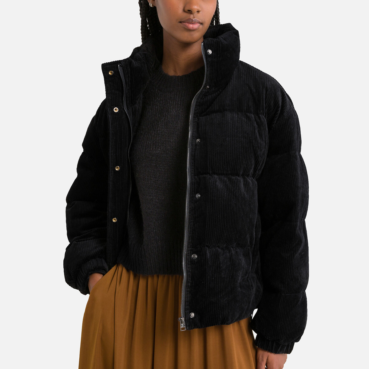Short Padded Puffer Jacket in Cotton Corduroy