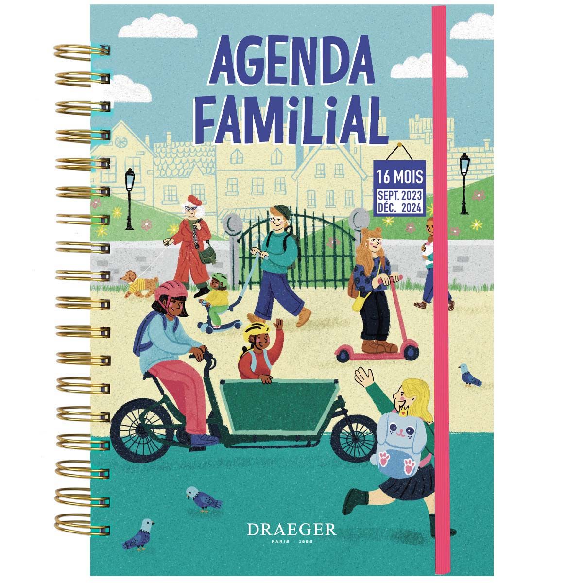 Agenda familial 2023-2024 - 18x25,5 cm - - septembre 2023 à décembre 2024 -  l'organise tout bleu roi Draeger Paris