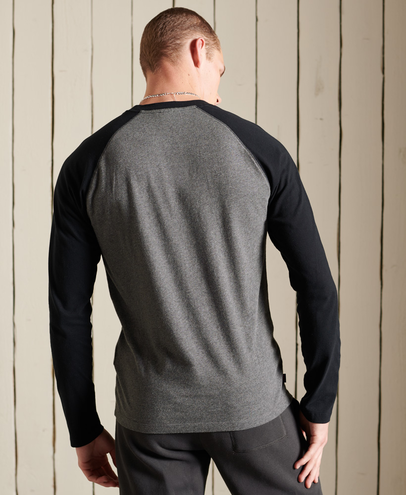 T shirt manches longues vintage baseball gris noir Superdry La