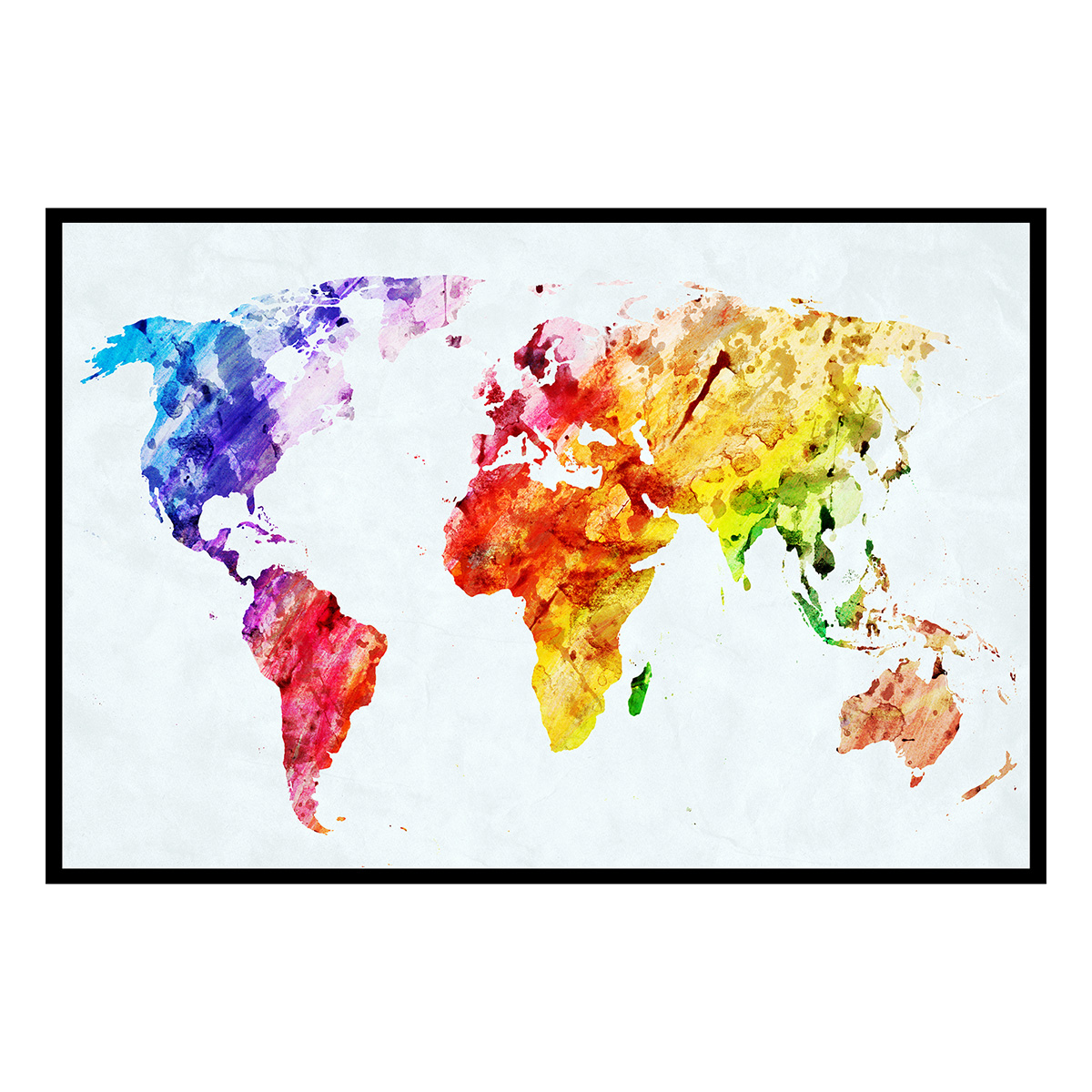 Affiche encadrée carte du monde aquarelle, HEXOA