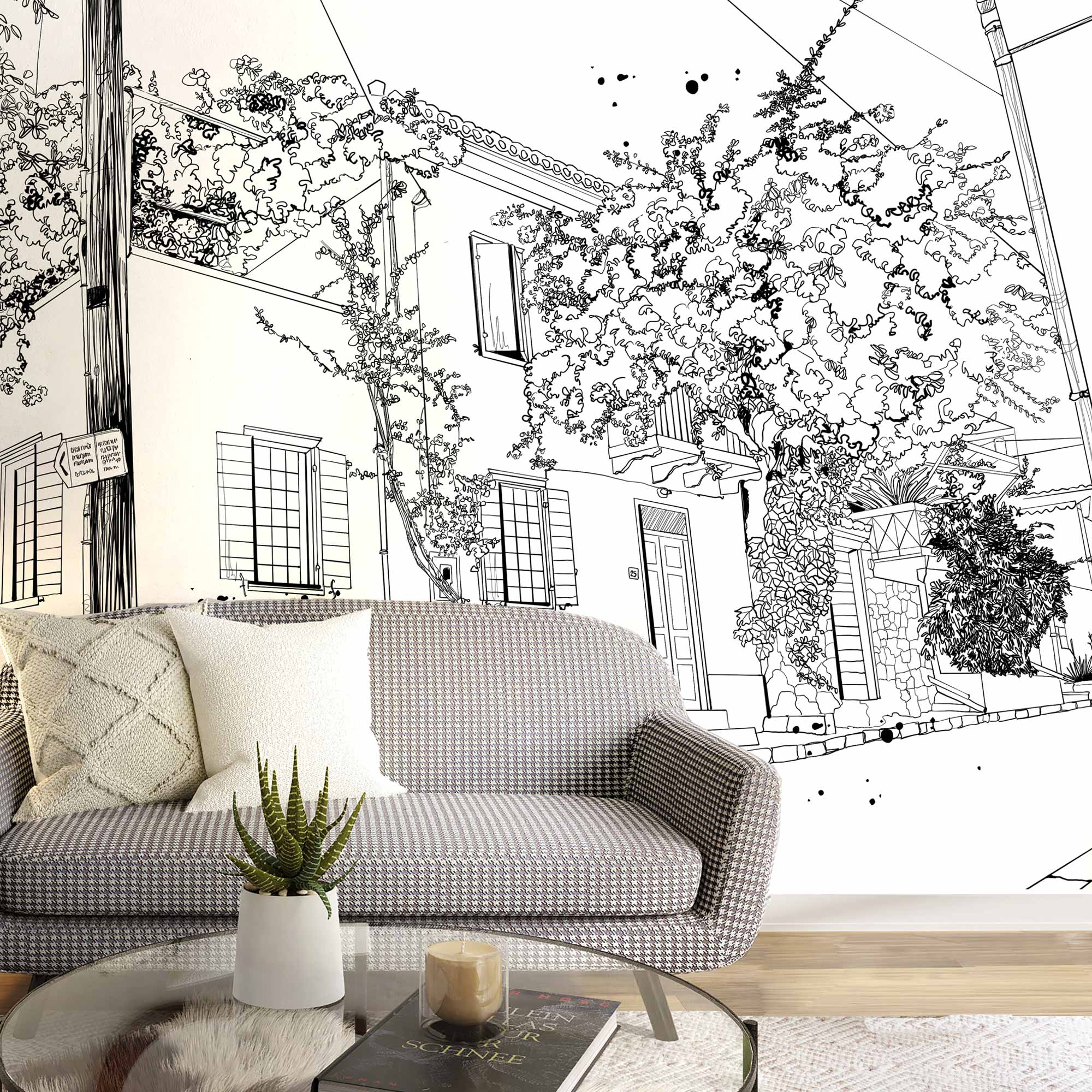 Papier peint panoramique Village en fleurs, Rose 150 x 250cm, ACTE DECO