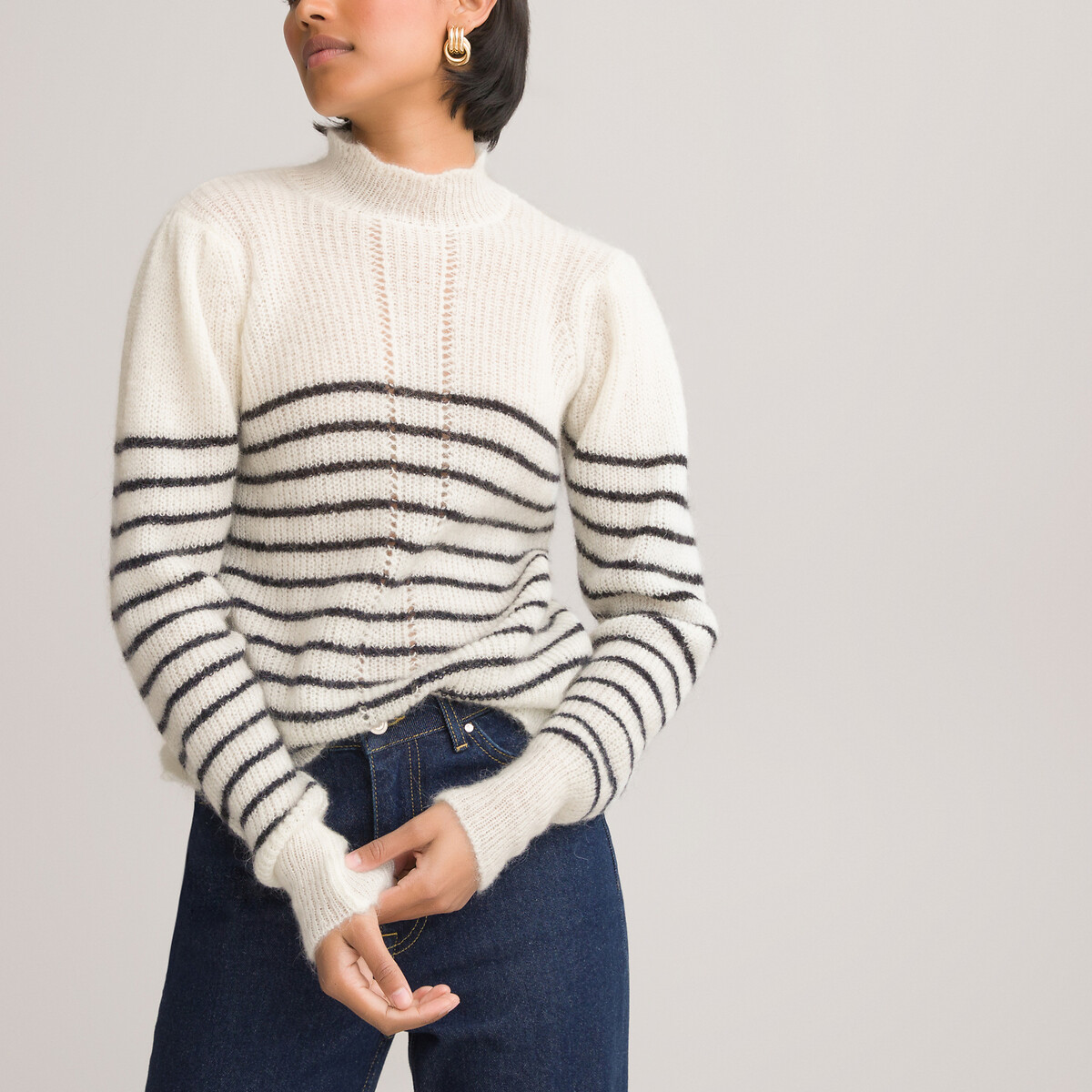 Striped Chunky Knit Jumper/Sweater with High Neck