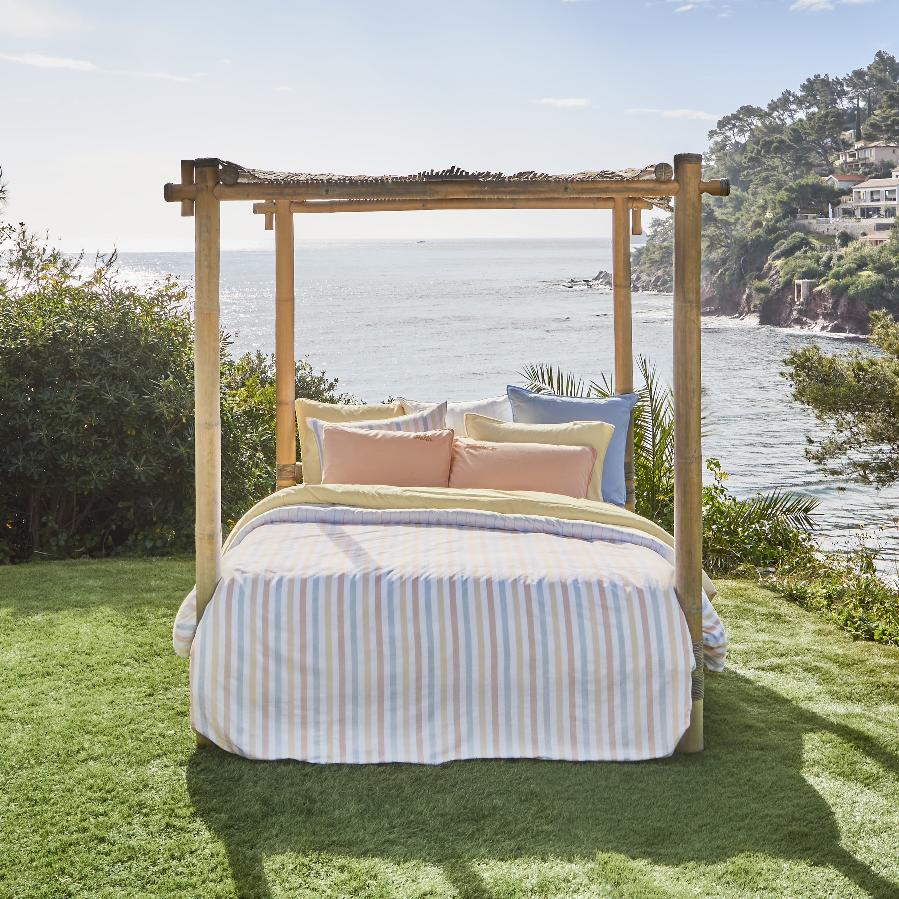 Housse de couette réversible lin et coton lavé TEMPOS, CARRE BLANC