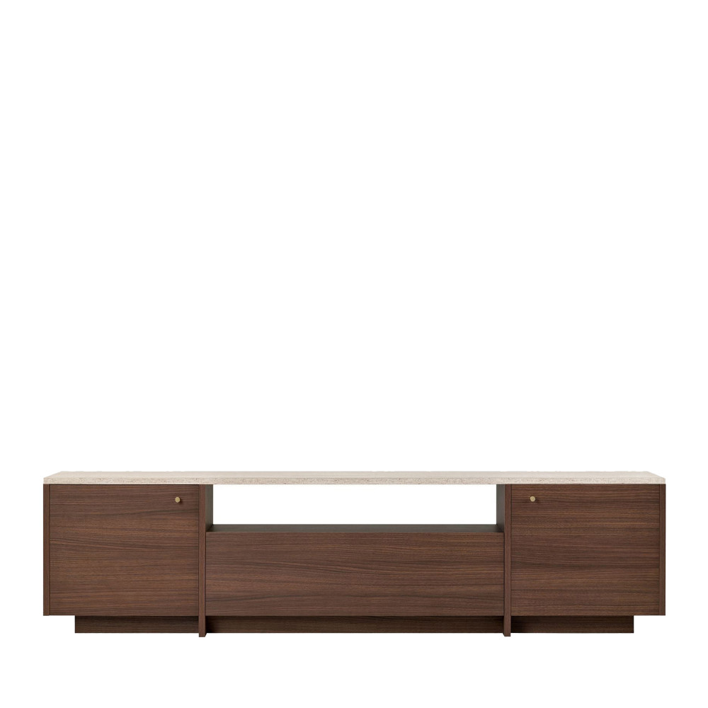 Meuble tv 3 portes plateau effet travertin et bois L180cm- HOPA, DRAWER