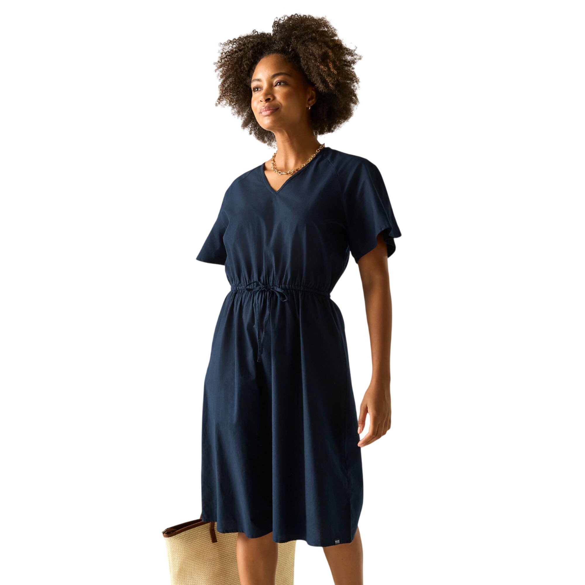 Robe unie mi-longue col V avec cordon à la taille ELONA, REGATTA