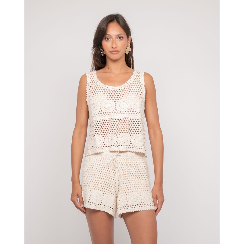 Crop Top Sans Manches Crochet Folda, DONA LISA