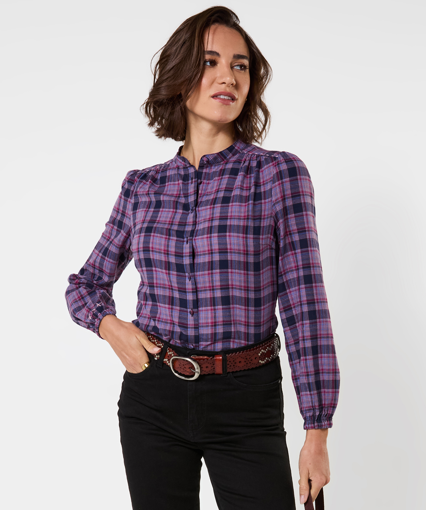 Blouse à Carreaux Sophia à Détail Smocké, JOE BROWNS