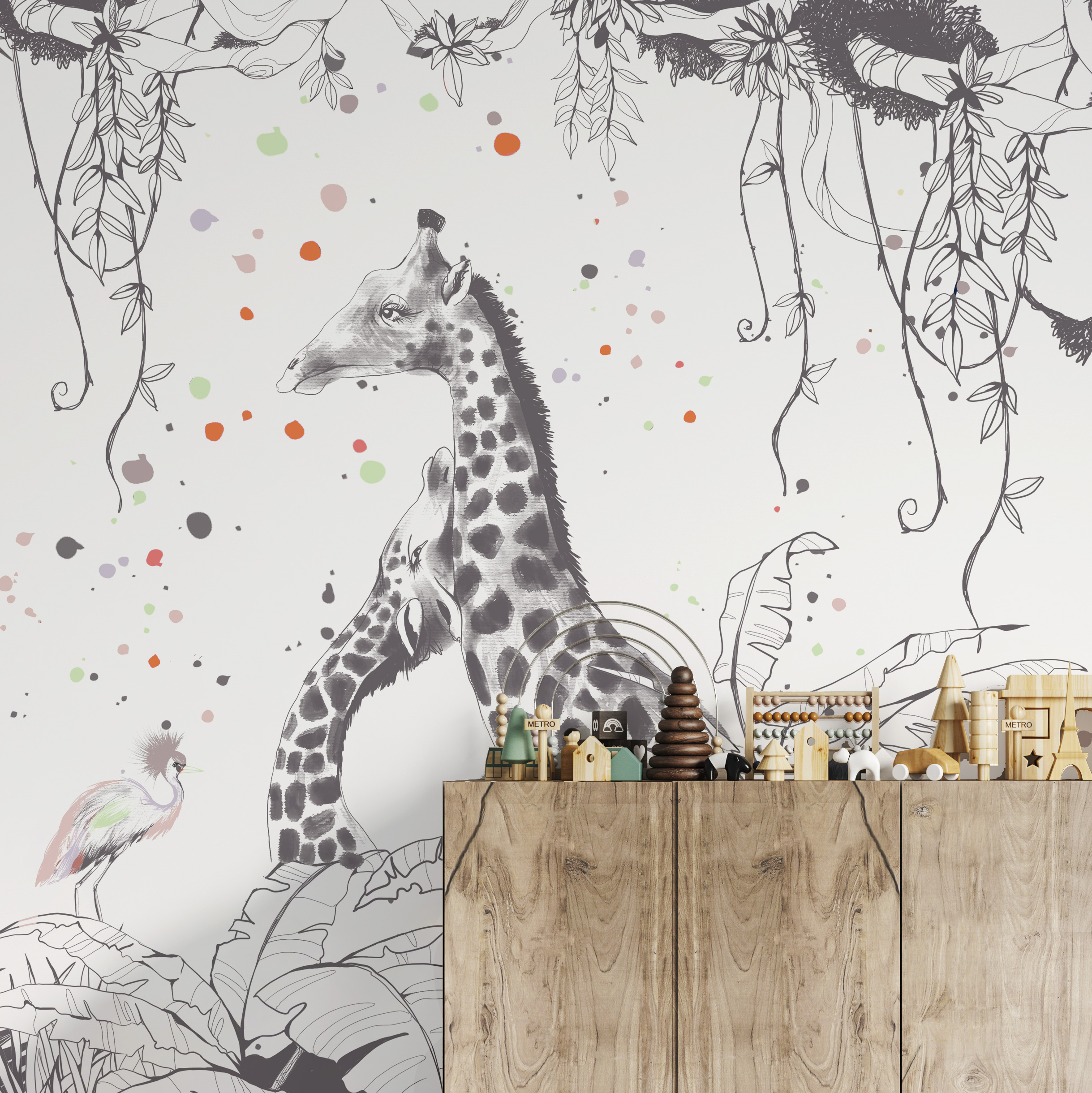 Papier peint panoramique Scènes girafes, Noir 510 x 250cm, ACTE DECO