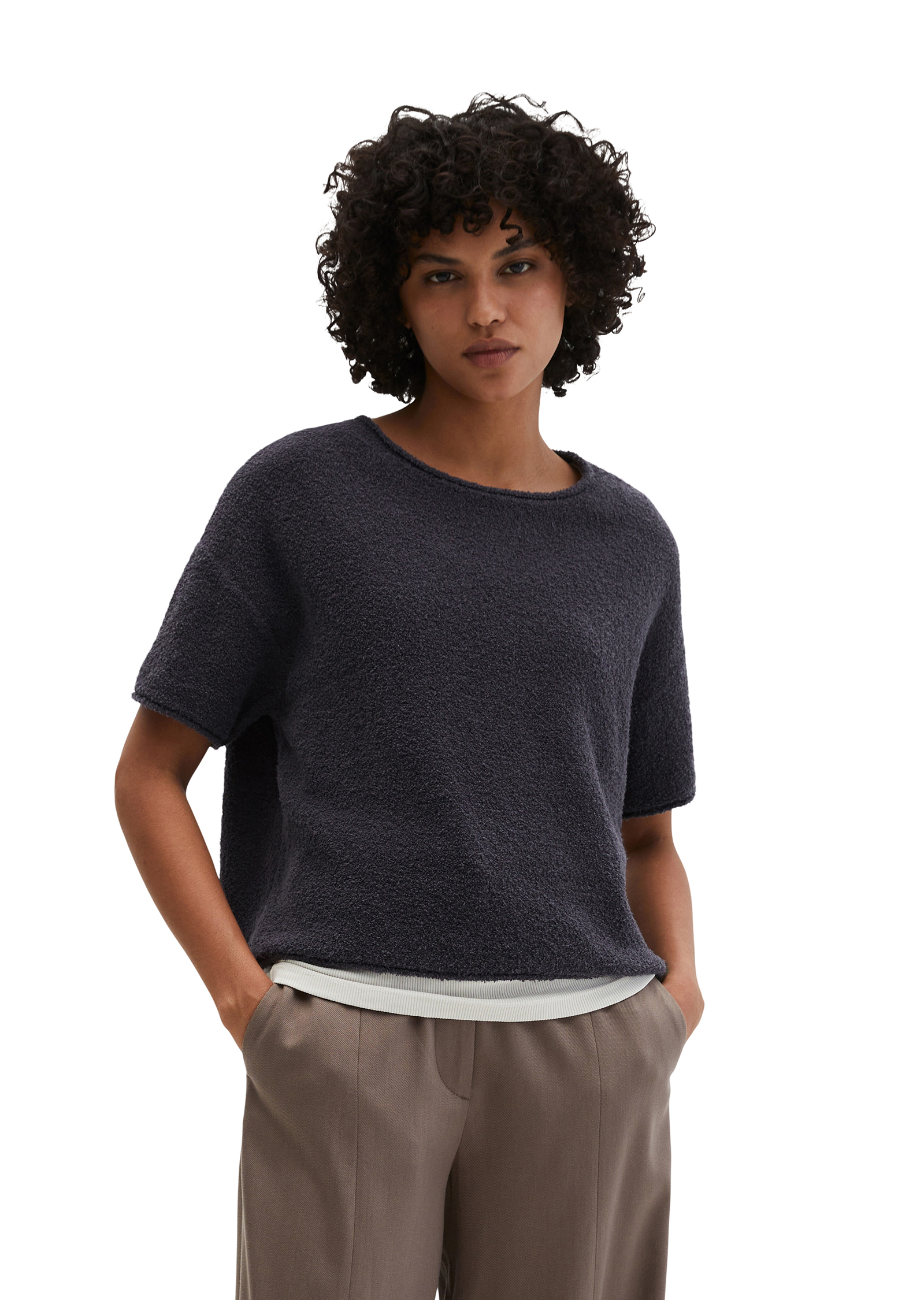 Pull à manches courtes oversize en fil bouclé, MARC O'POLO