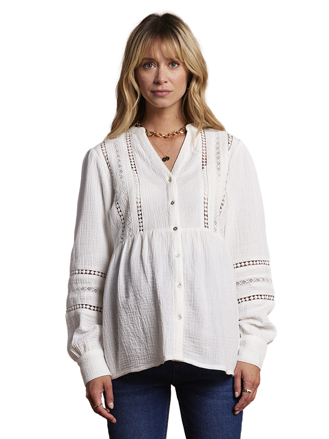 Blouse grossesse et allaitement en dentelle macramé, ENVIE DE FRAISE