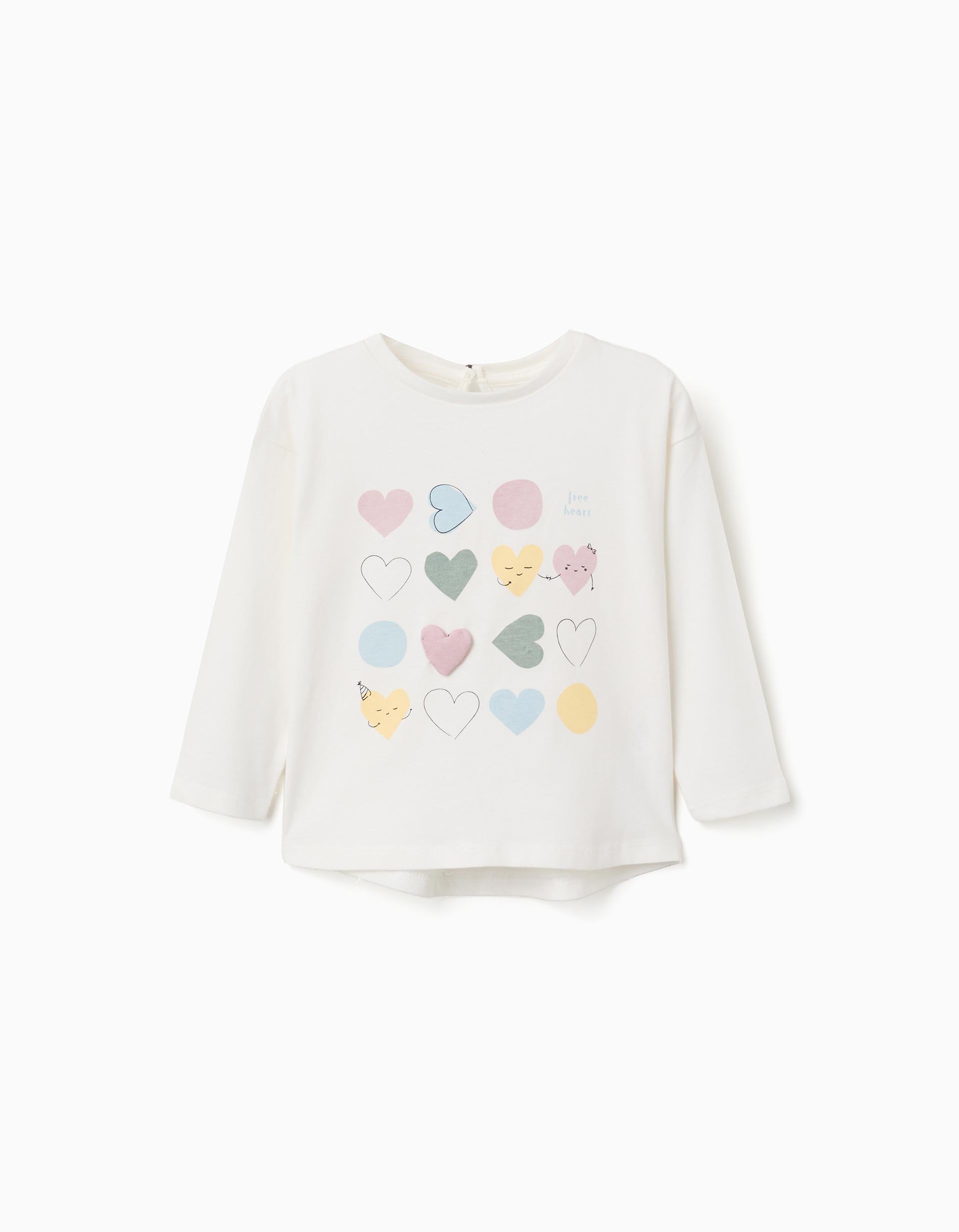 T-shirt en coton à manches longues avec cœurs imprimés, ZIPPY