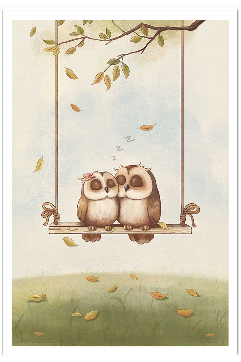 Affiche enfant hiboux amoureux, HEXOA
