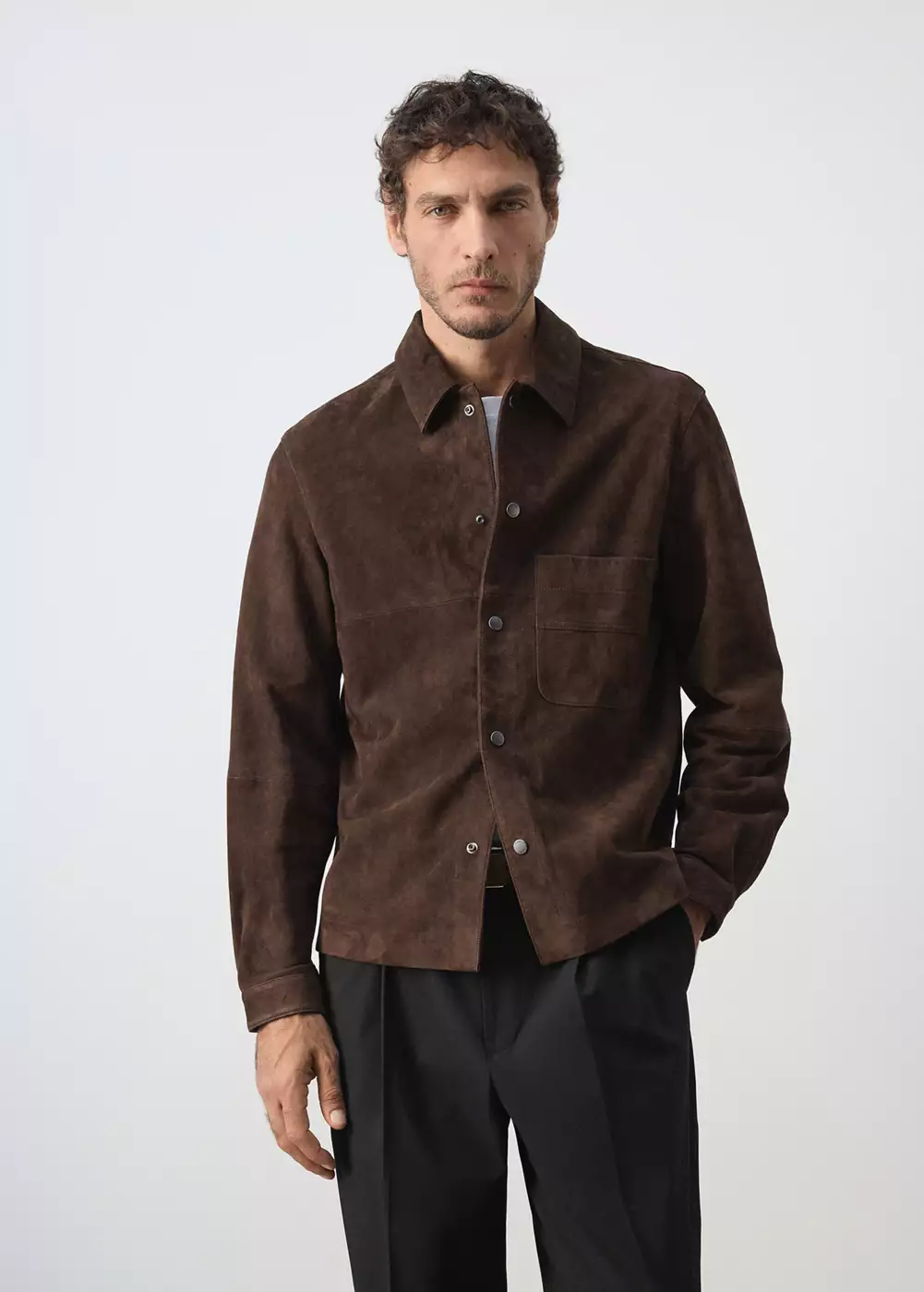 Blouson en cuir avec poche, MANGO MAN