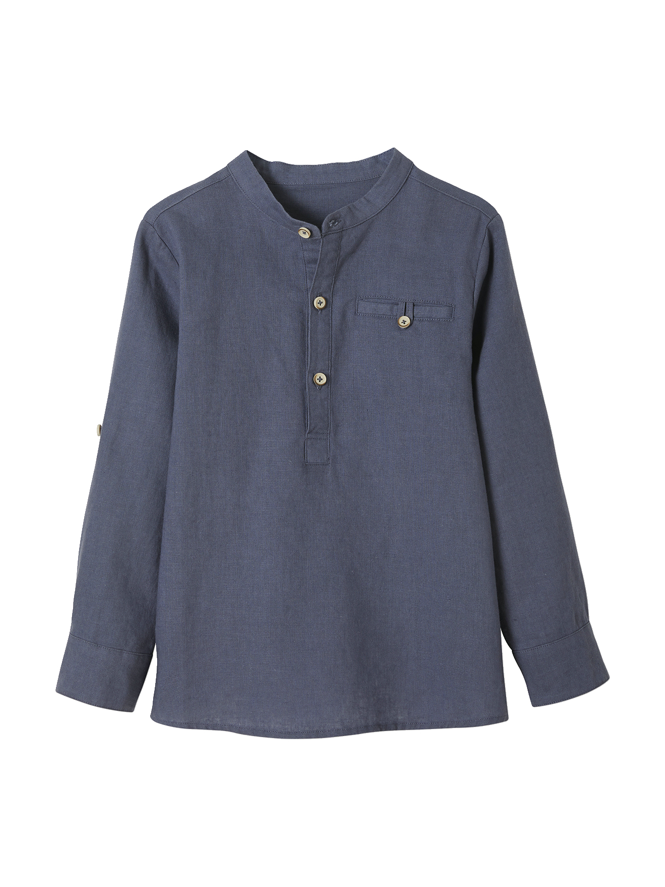 Chemise col Mao en coton/lin manches longues, VERTBAUDET