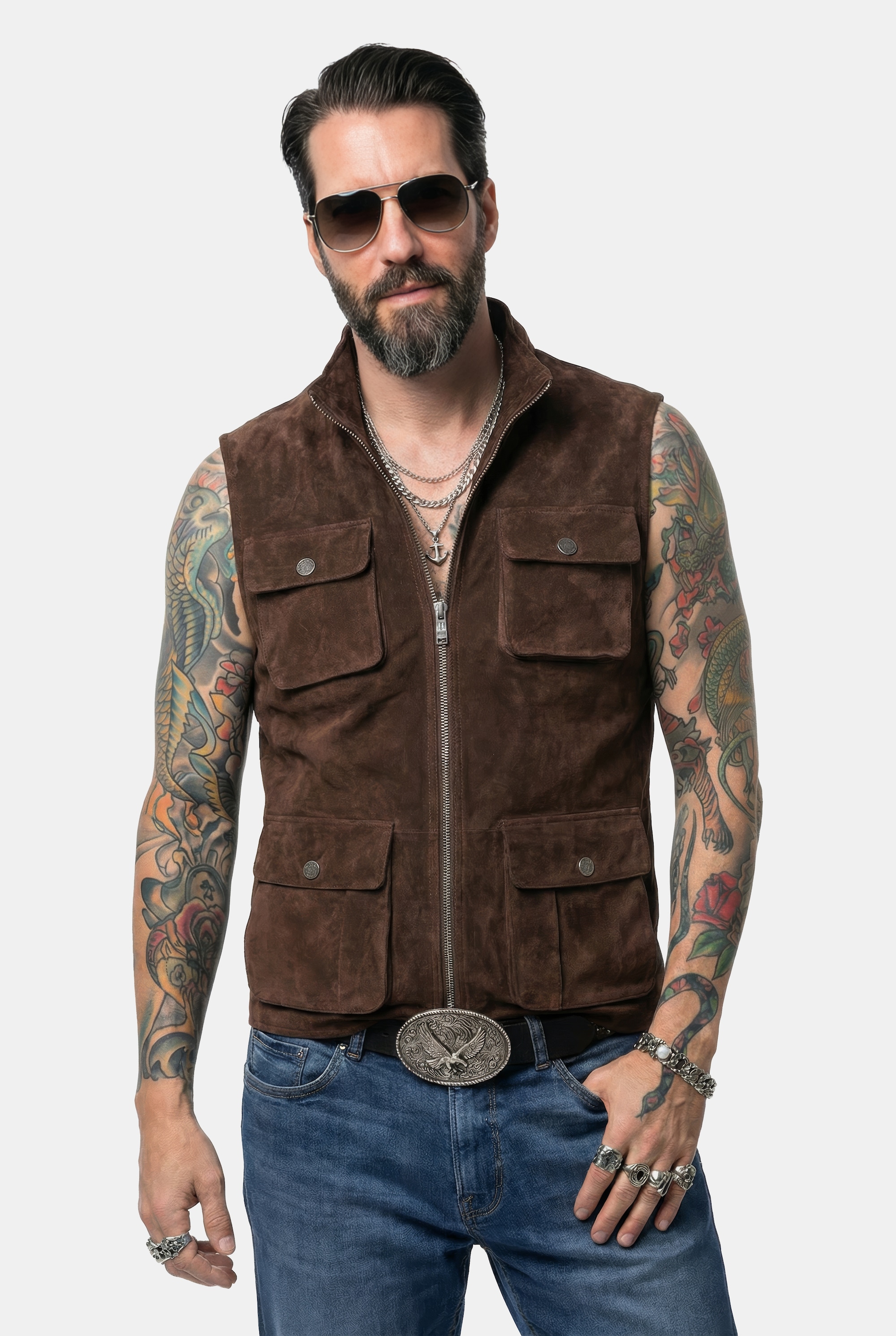 Veste en cuir, modèle sans manches, JP1880