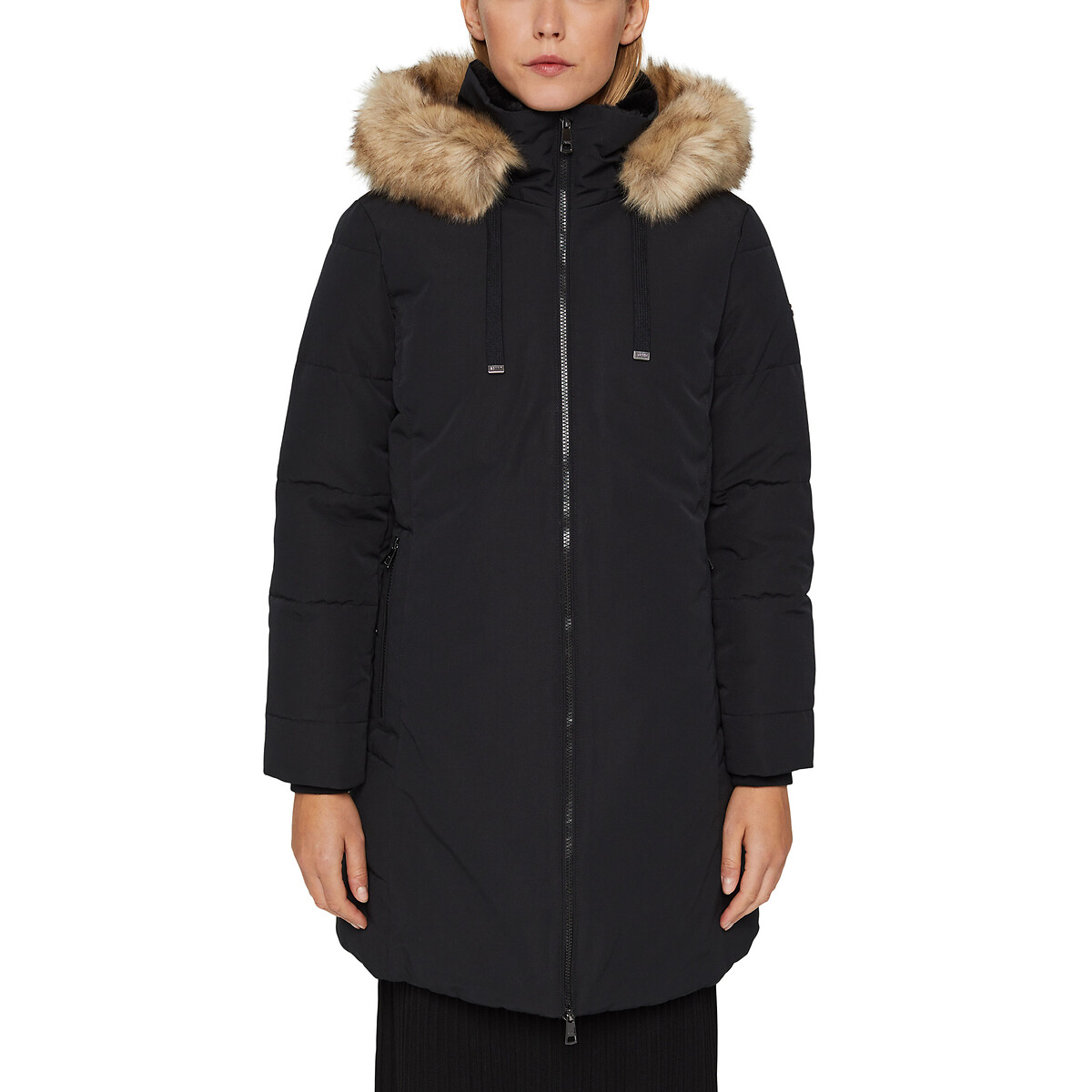 womens black parka jacket with fur hood