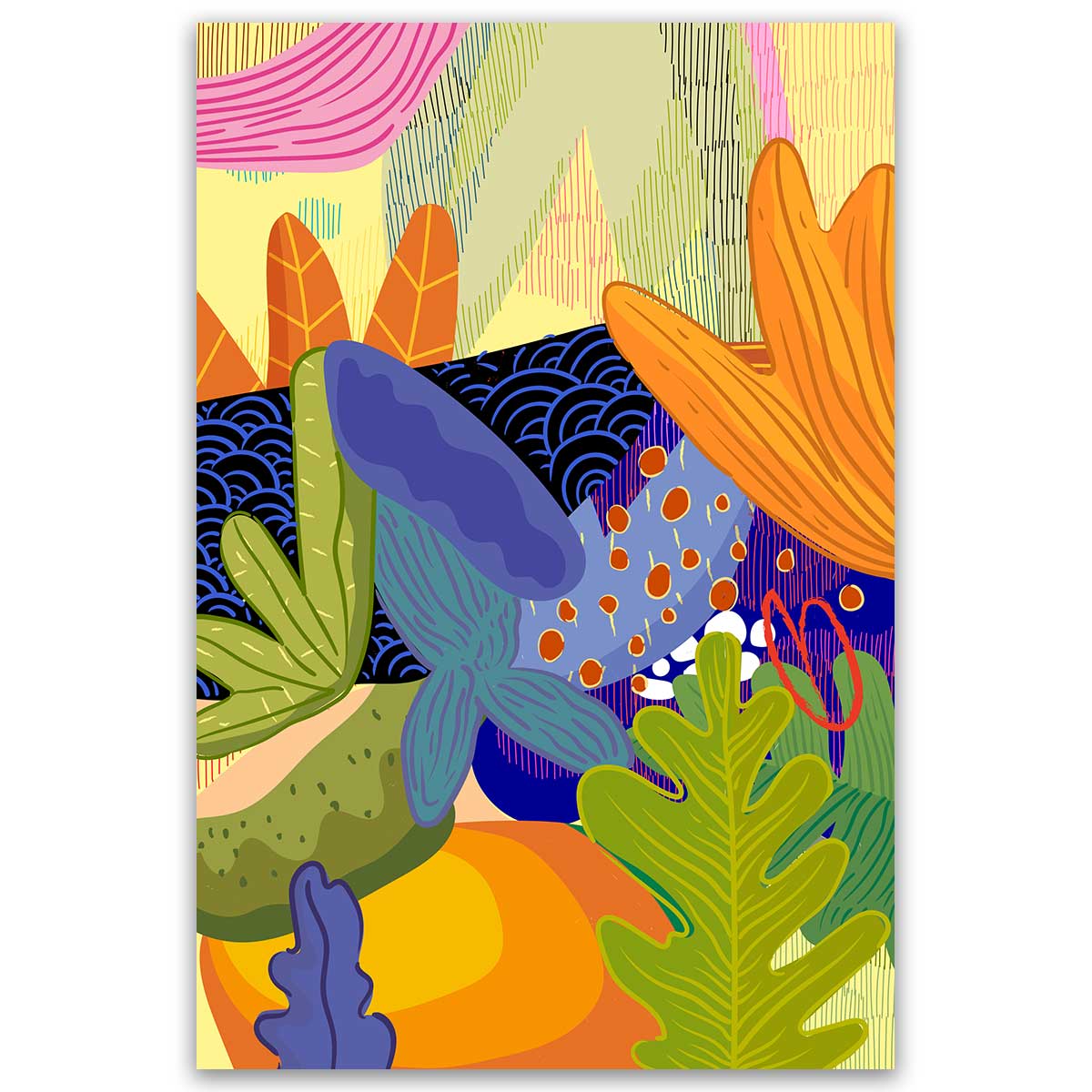 Tableau abstrait tropical moderne coloré, HEXOA